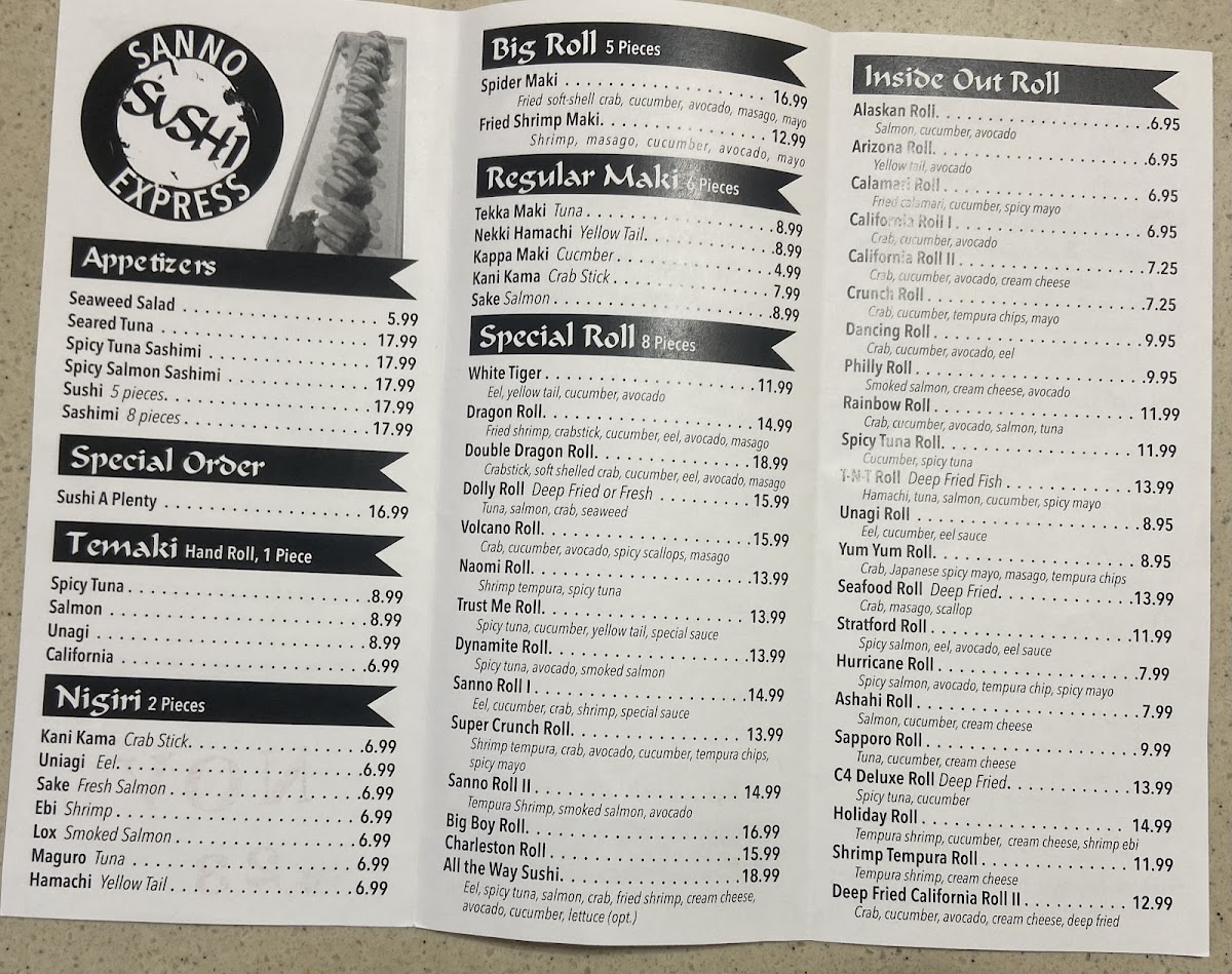 Sanno Japanese Express Restaurant Menu - Image 1