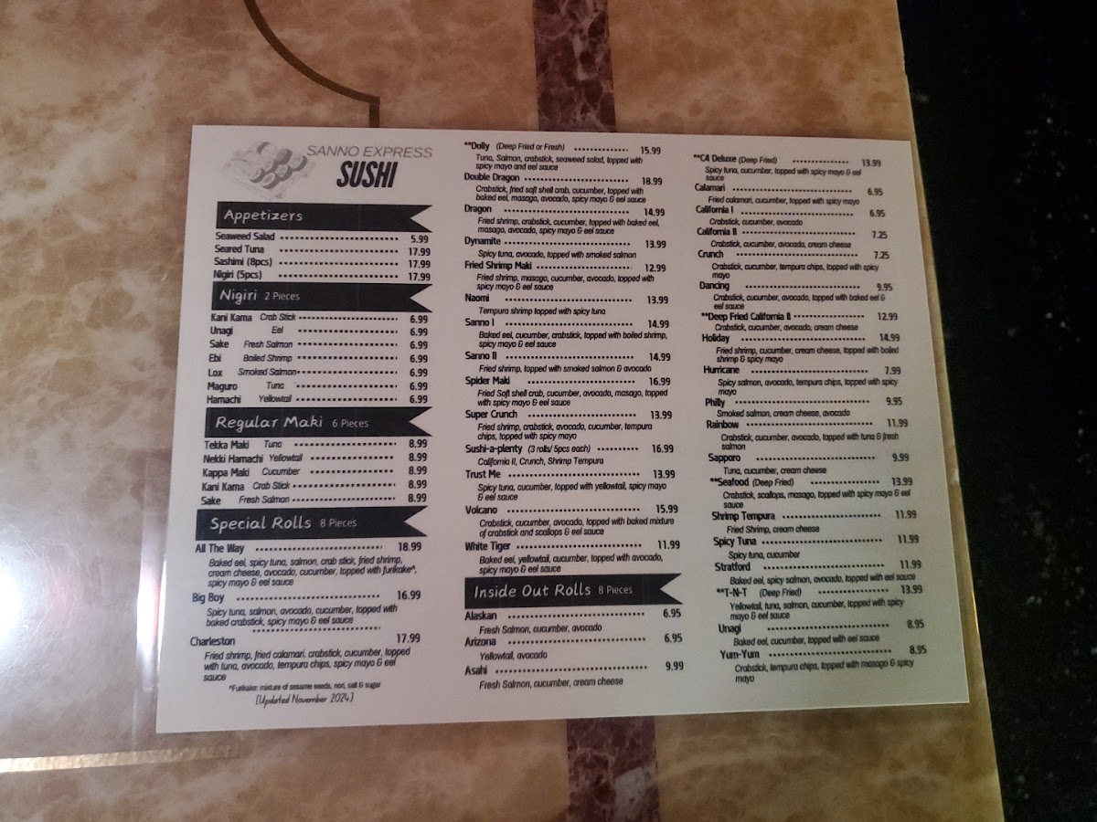 Sanno Japanese Express Restaurant Menu - Image 2